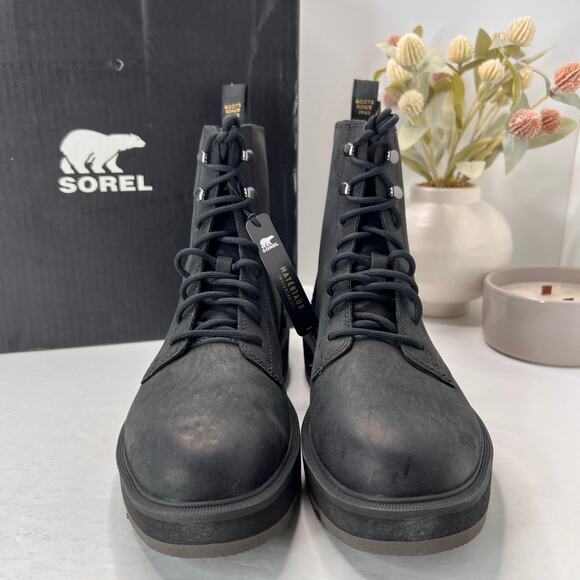 Sorel Hi-Line Lace Up Combat Boot Black Jet NL4804-010 Women's 7.5 NWOB - Picture 2 of 11